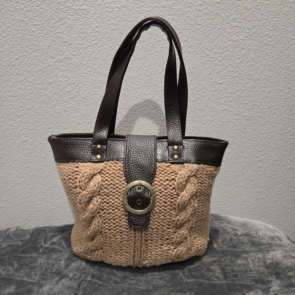 Chunky Knit & Faux Leather Tote Bag | Boho Fall Handbag